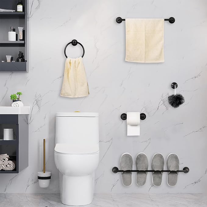 Bathroom Accessory Set, Matte Black Adjustable Expandable Towel Bar 4-Piece - Image 8