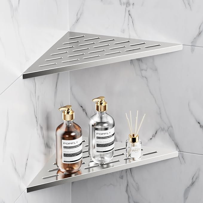 POPFLY 10" Silver Stainless Steel Corner Shower Shelf 2PCS, 304 SS Recessed by POPFLY