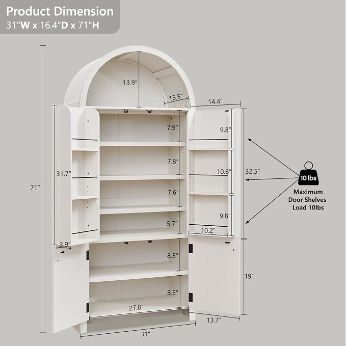 71" Tall Arched Bathroom Storage Cabinet, Modern Fluted Storage Cabinet w/Doors - Image 2