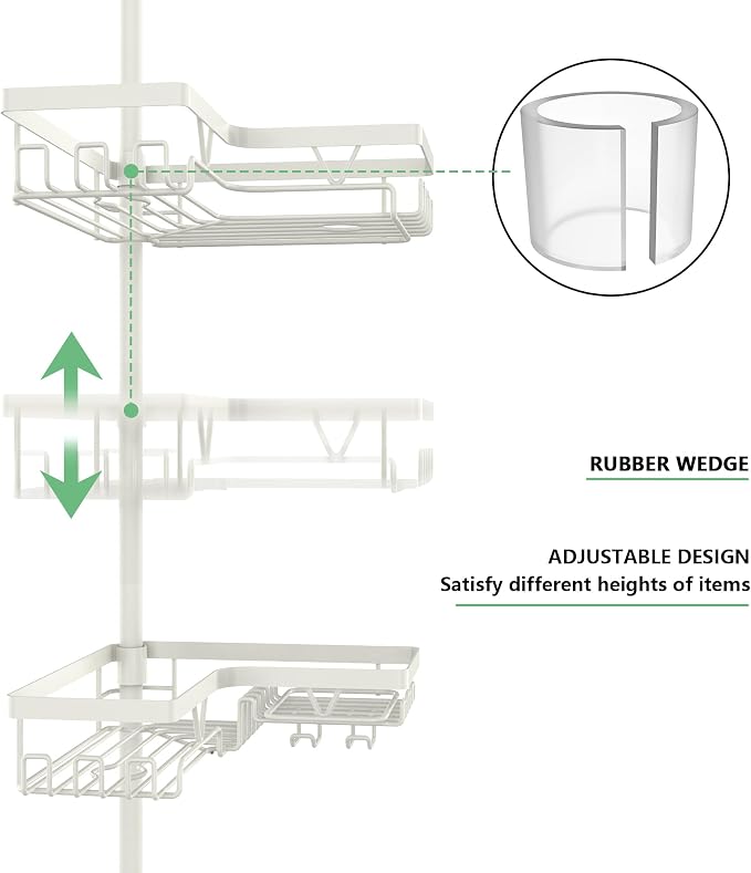 Corner Shower Caddy Tension Pole, 4-Tier Adjustable Corner Shower Caddy - Image 2