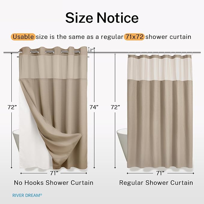 River Dream Heavyweight No Hooks Required Dotted Waffle Weave Shower Curtain - - Image 5