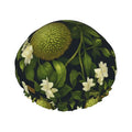 Durian and Floral Shower Cap for Women Reusable Waterproof Stylish Bath Hat by ZEYARUIBO