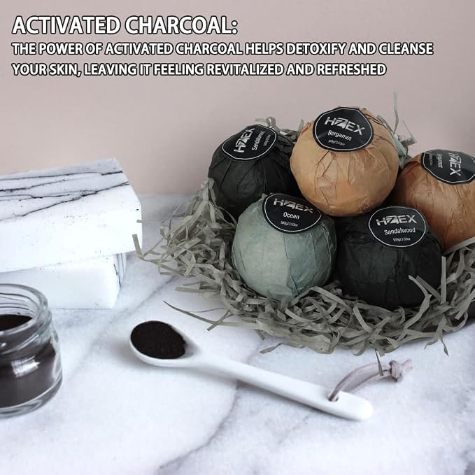 Charcoal Bath Bombs Gift Set – 6 Piece Natural Spa Fizzies - Image 3