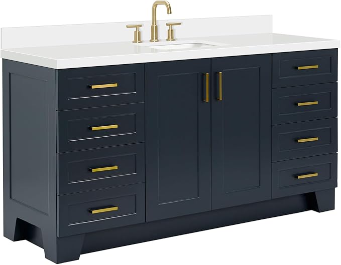 ARIEL Taylor 67" Midnight Blue Bathroom Vanity, 1.5" Edge Pure White Quartz - Image 5