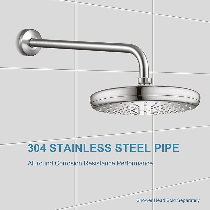 OFFO Shower Arm with Flange, 16 in Brushed Nickel Wall Mount Replacement Angle - Image 3