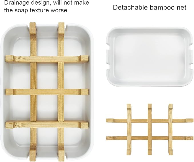 2 Pack Bamboo Soap Dish, Self-Draining Soap Box, Wooden Bamboo Bar Soap Holder - Image 5