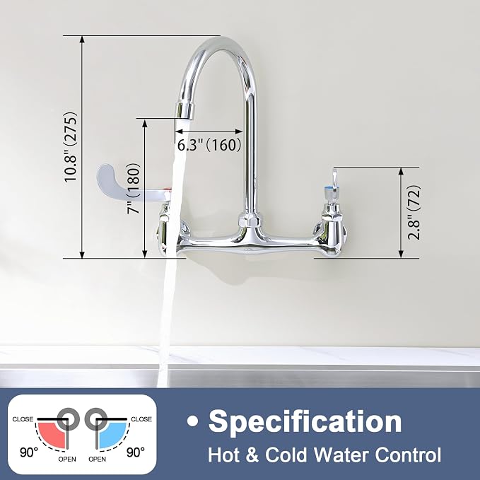Wall Mount Commercial Sink Faucet Long Handles Wall Mounted Kitchen Faucet 8 - Image 2