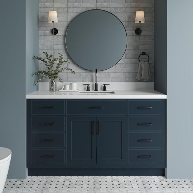 ARIEL Bathroom Vanity 61" Midnight Blue, 1.5" Edge Pure White Quartz Countertop - Image 3