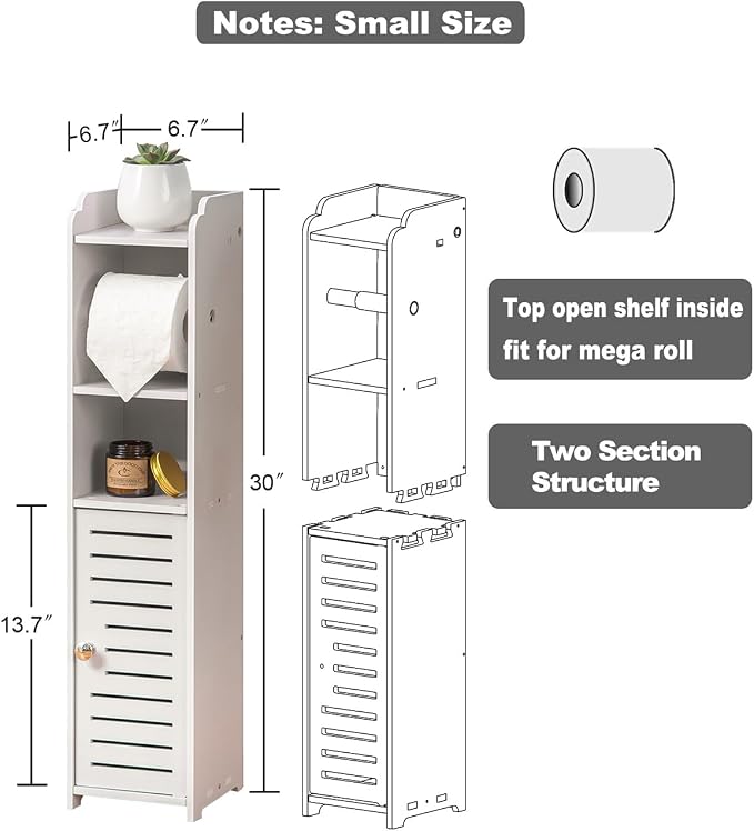 AOJEZOR Toilet Paper Holder Stand: No Drill PVC Small Bathroom Cabinet - Image 4