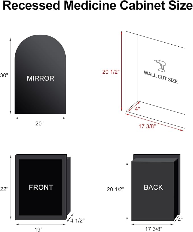 Recessed Medicine Cabinet with Mirror, Arched Medicine Cabinet Mirrors - Image 2