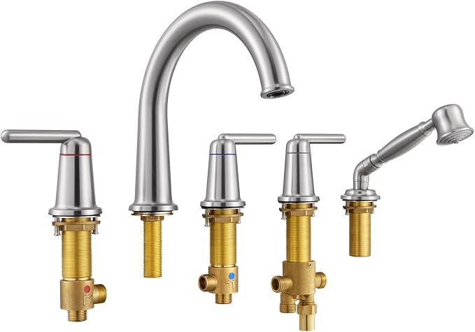 Roman Tub Faucet with Sprayer and Valve, 3 Handle 5 Hole Widespread Deck Mount by Wintap