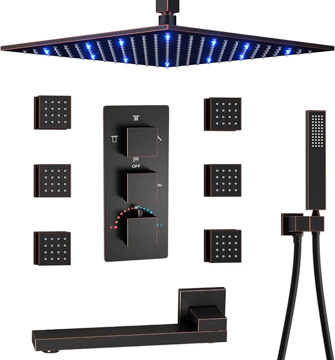 Oil Rubbed Bronze Thermostatic Shower System 4 Way Full Body Shower System by KATAIS