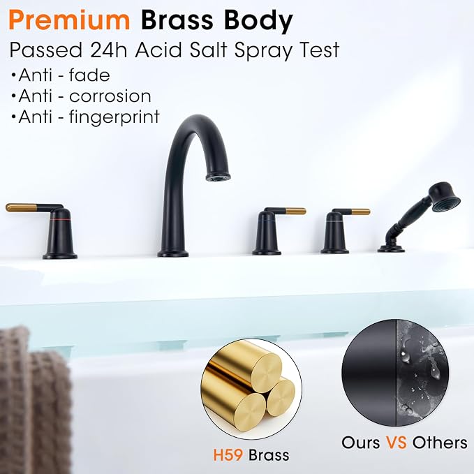 Black & Rose Gold Roman Bathtub Faucet Set - Image 9