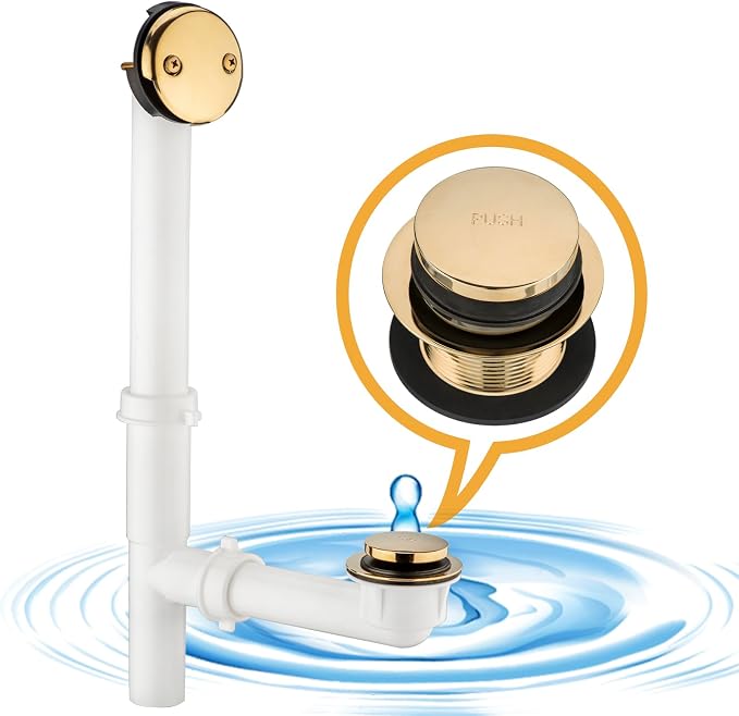 Yariwiz 1-1/2" Golden Bathtub Tub Drain Kit Bath Waste Overflow Drain Tube - Image 8