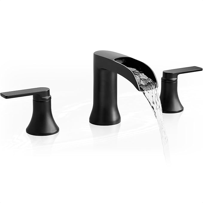 Solid Brass Waterfall Bathtub Faucets Set, 3 Hole Matte Black Tub Faucet 2 by HOIGY