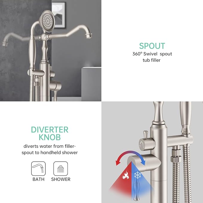 Hoimpro Free Standing Tub Faucet Freestanding Tub Filler Stand Alone Bath Tub - Image 8