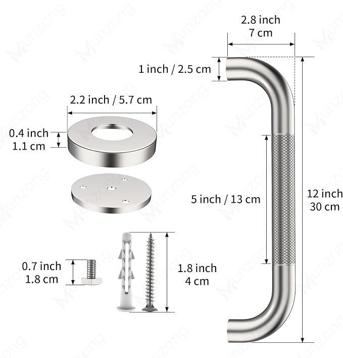 12 Inch Anti Slip Grab Bars for Wall, Munzong Stainless Steel Bathroom Grab - Image 3