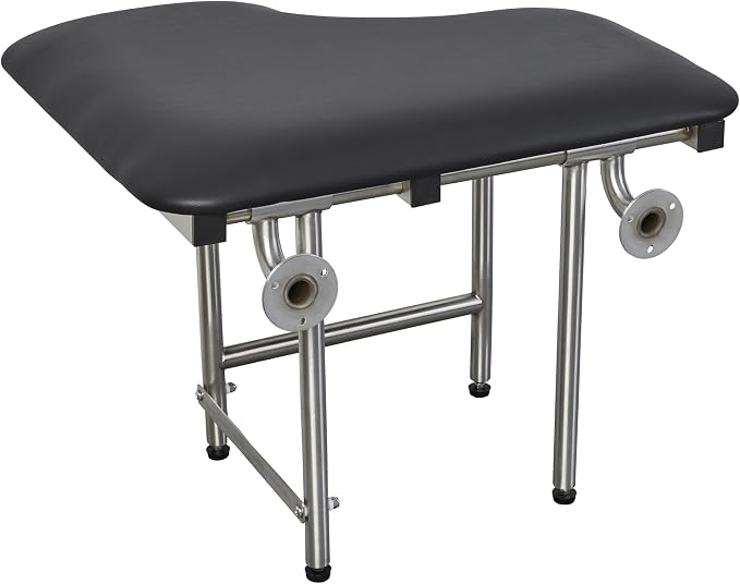 32" x 22.5" Black Padded Wall Mount Folding Left-Handed Transfer Bench Shower - Image 3