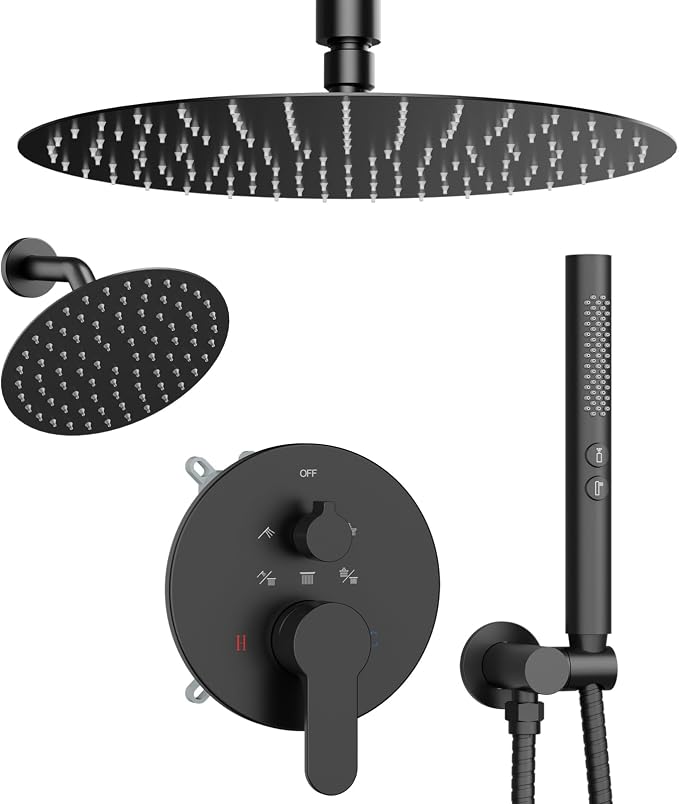 Shower Systems Shower Faucet Sets STARBATH 3 Way 12+6" Round Dual Rainfall by STARBATH