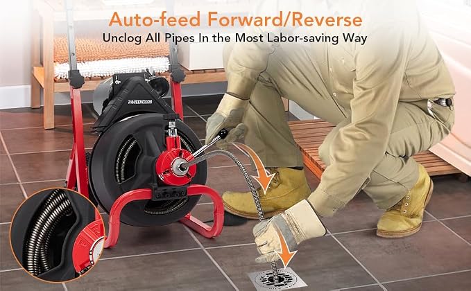 Heavy Duty Electric Drain Cleaner Machine, 75 Ft x 1/2 Inch Sewer Snake - Image 5
