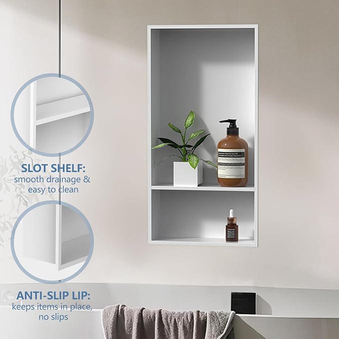 Homevacious 13" X 25" Stainless Steel Shower Niche No Tile Needed Double - Image 4