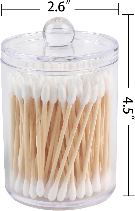 2 Pack Acrylic Qtip Holder Dispenser, Bathroom Canisters Apothecary Jar Set - Image 2