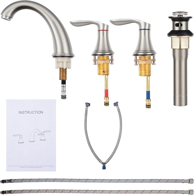 Bathroom Sink Faucet, Faucet for Bathroom Sink, Widespread Brushed Nickel - Image 7