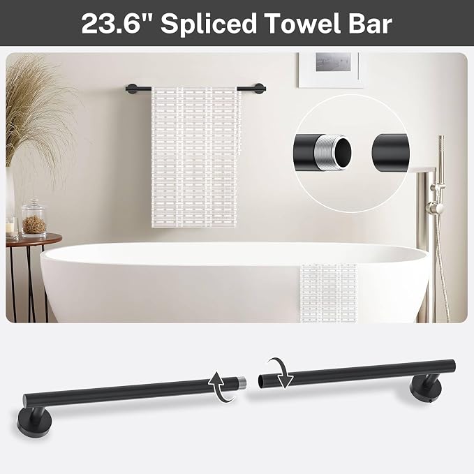Matte Black Towel Bar Set 5 Pieces Bathroom Hardware Accessories Set Round - Image 2