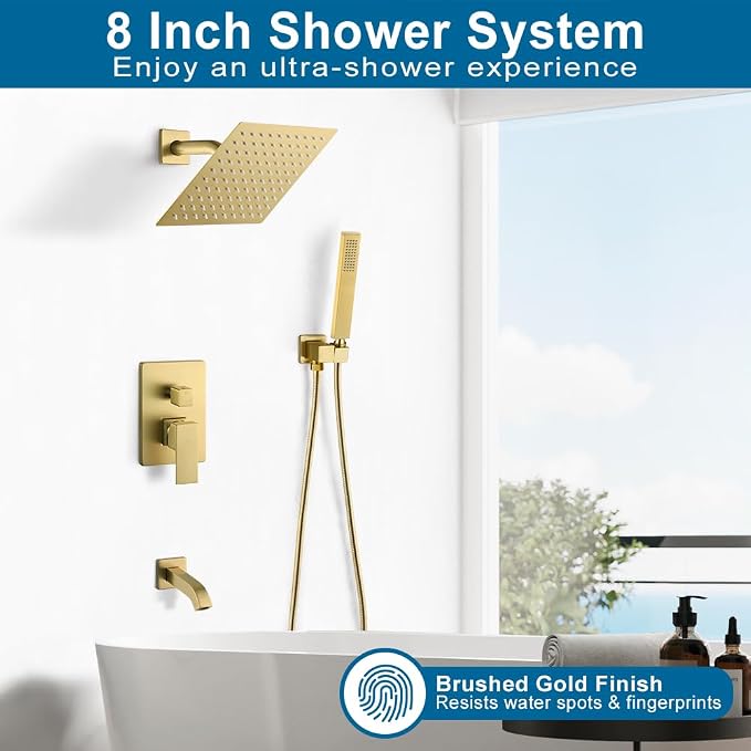 POP SANITARYWARE Brushed Gold Shower System Bathroom Shower Faucet Set - Image 2