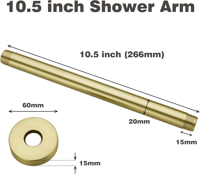 10 Inches Ceiling Mount Shower Arm and Flange, Brushed Gold - Image 5