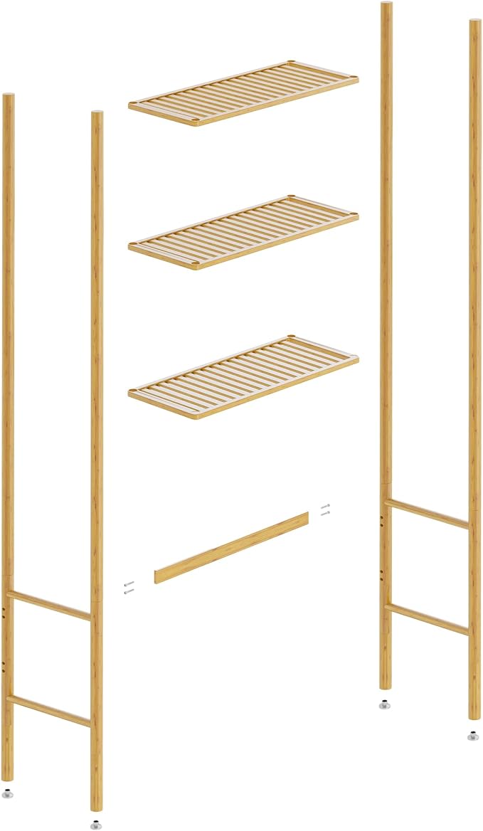 3 Tier Over The Toilet Organizer Rack Bamboo, Freestanding Bathroom Toilet - Image 3
