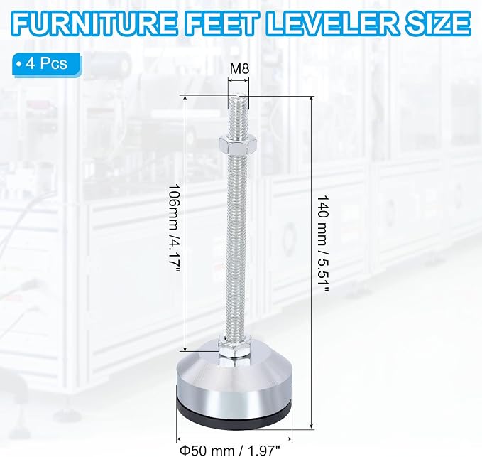 PATIKIL Furniture Leveling Feet 2" Dia Base M8 Thread - Image 2