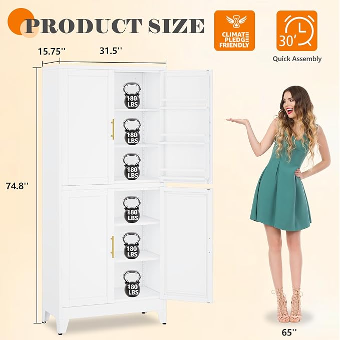 74.8" Tall Metal Food Cabinet, Storage Cabinets - Image 2