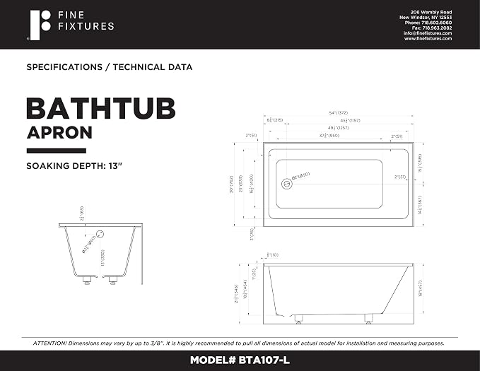 Fine Fixtures Acrylic, Fiberglass Alcove Soaking Bathtub - Image 6