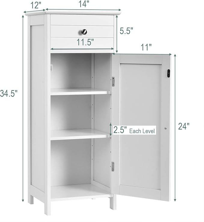 DORTALA Bathroom Floor Cabinet, Free-Standing Wooden Floor Storage Cabinet - Image 3
