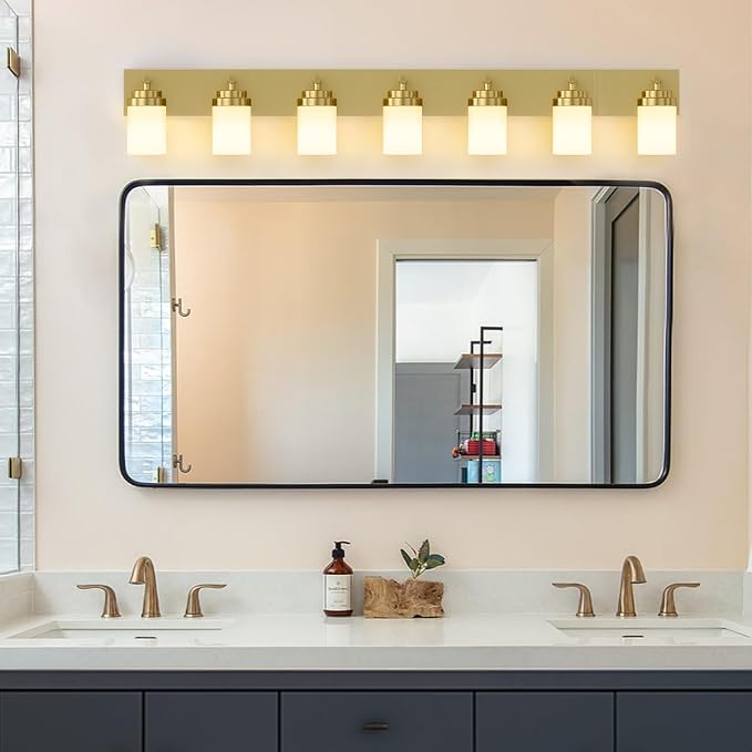 IZORRO Bathroom Vanity Light Fixture, 7-Light 51 Inch Gold Bathroom Light - Image 4