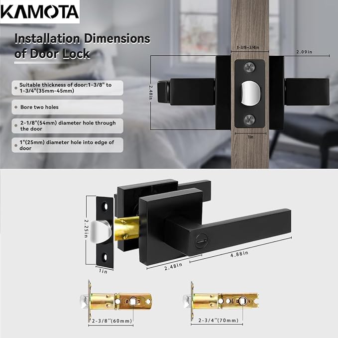 KAMOTA Privacy Door Levers, 5 Pack Matte Black Door Handles Bed and Bath Door - Image 2