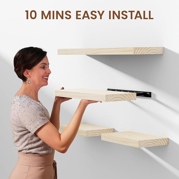 Heimlove Wood Floating Shelves for Wall, 2 Packs 16 inches Natural Pine Solid - Image 4