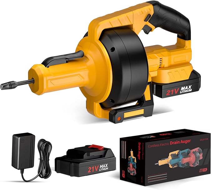 Electric Drain Auger, 21V Cordless Drain Snake, 25Ft Auto-Feed Snake Drain Hair by uoeos