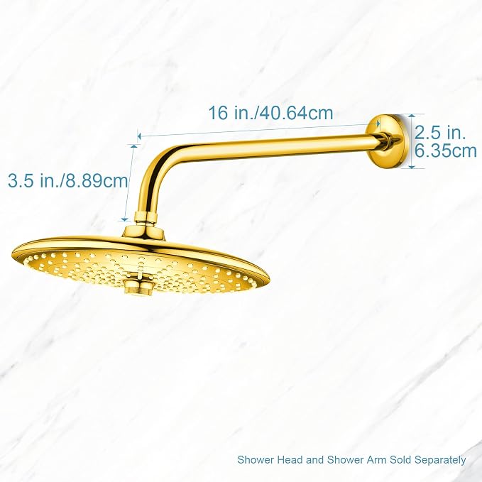 OFFO Shower Arm with Flange, 16 in Bright Gold Wall Mount Replacement Angle - Image 5