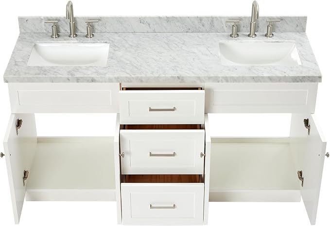 ARIEL Hamlet 67" White Double Vanity, 1.5" Edge Italian Carrara Marble - Image 6