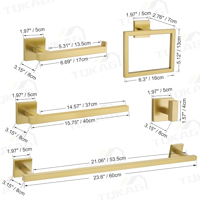 TQKAG 7-Pieces Brushed Gold Bathroom Hardware Accessories Set 23.6" SUS304 - Image 8