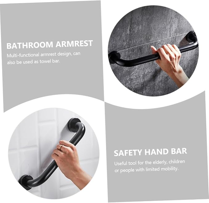 2pcs Wall-Mounted Anti-Slip Bathtub Grab Bars Space Aluminum Safety Handrails - Image 2