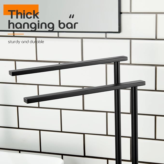 Towel Racks Matte Black Free Standing 2-Tier Hand Towel Holder - Image 7