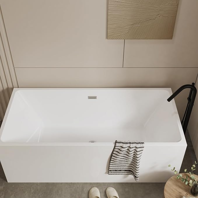 67" Acrylic Soaking Bathtub, Deep Modern Tub - Image 5
