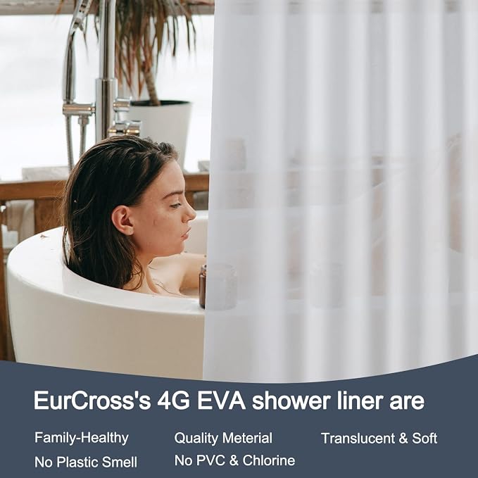 EurCross Frosted PEVA Plastic Shower Curtain Liner 74 inch Long Length - Image 8