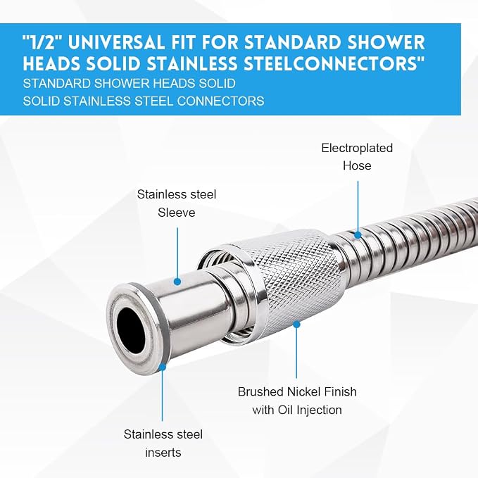 Shower Hose, 70 Inches Extra Long Shower Head Hose Stainless Steel Plated Nut - Image 3