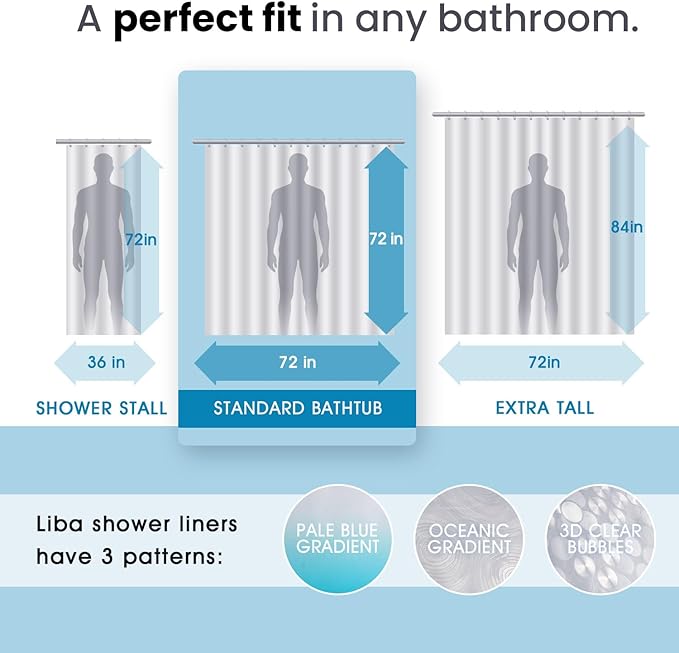LiBa PEVA Shower Curtain Liner - 8G Waterproof Shower Liner - Image 4