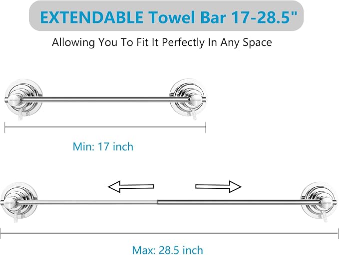 BOPai Extendable Suction Cup Towel Bar 17-28.5", Removeable Shower Door Mat Rod - Image 2