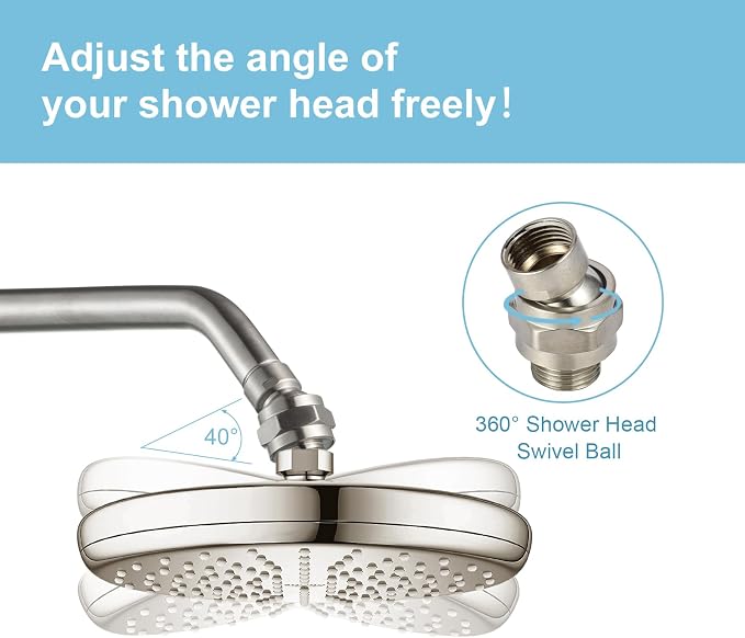 OFFO Shower Head Swivel Ball Adapter, Brushed Nickel All Metal Adjustable - Image 2